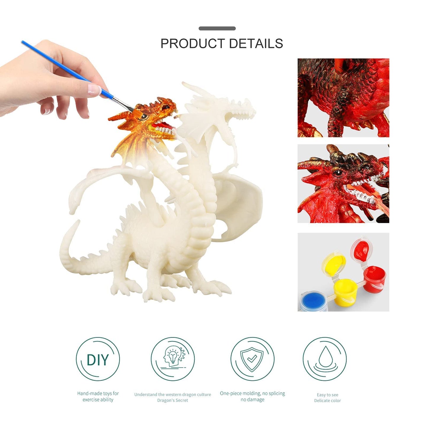 Ferthor Fun Dragon Toys DIY Painting Dragon Kit,Kids Arts Crafts Set with 13 Color Educational Toy to Paint Your Own Christmas Gift for Boys Girls 3 4 5 6 7 8 9 Year Old(3 Dinosaurs)