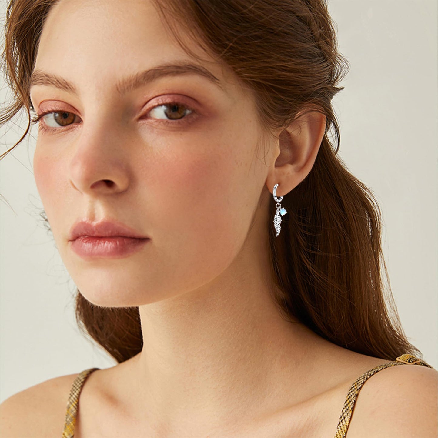 Feather Moonstone Earrings 925 Sterling Silver Moonstone Dangle Drop Earrings Feather Jewelry Bohemian Gifts for Women
