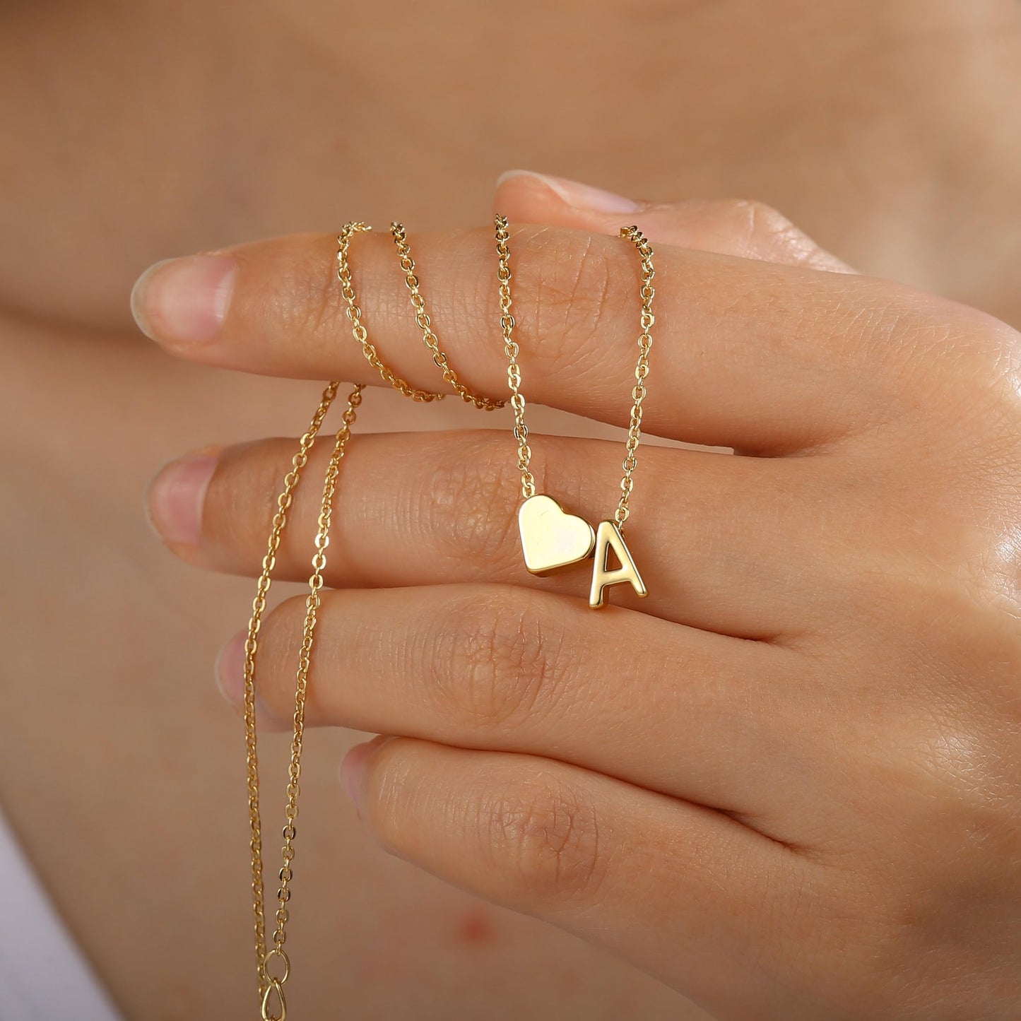 Turandoss Initial Necklaces for Women Trendy, 18K-Gold-Plated Tiny Heart Initial N Necklace Dainty Heart Necklaces Tiny Personalized Monogram Name Necklace for Women Jewelry