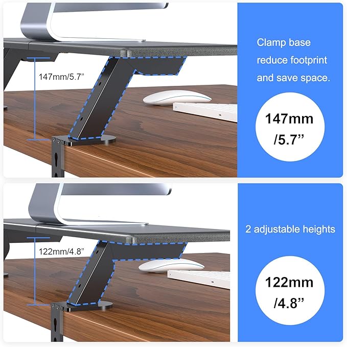 suptek Clamp-on 32 Inch Dual Monitor Desk Mount Riser Shelf Computer Stands for 2 Monitor,Laptop,Printer, Notebook,32.2” x 7.8” x 5.7”