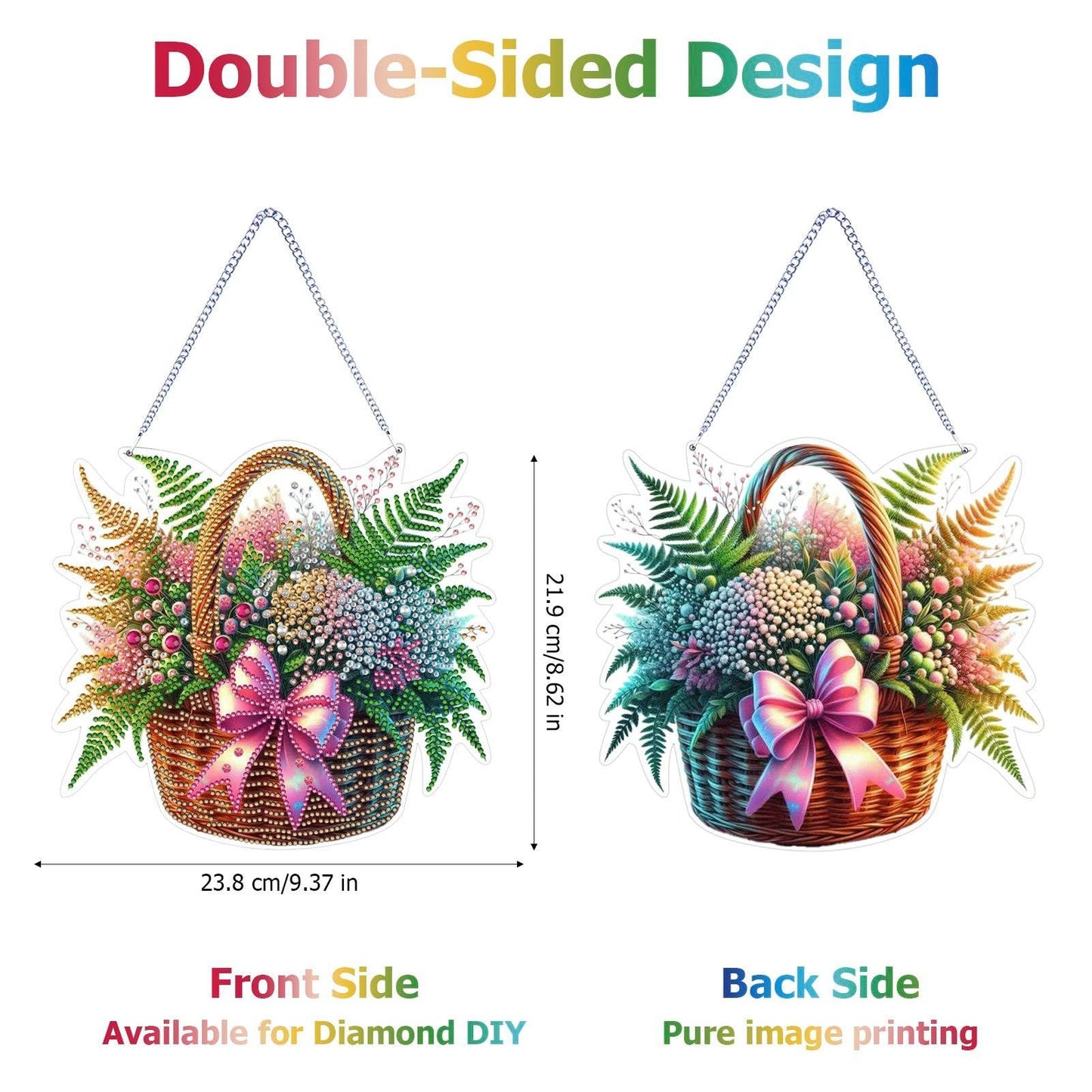 Koikify Hanging Diamond Art Kit for Adults, DIY Flower Basket Diamond Painting Ornament with Gem Painting Front and Printed Back for Home Decor and Gifts
