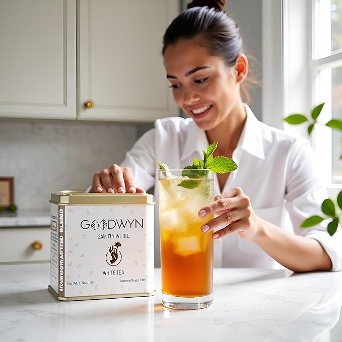 Goodwyn White Tea Loose Leaf – 25 Cups (50g / 1.76 oz) | Premium Handpicked Whole Leaves, Imperial Indian White Tea | Pure Delicate Floral Flavor, Low Caffeine, Sugar-Free | Hot or Iced | Luxury Tin | Gift-Ready