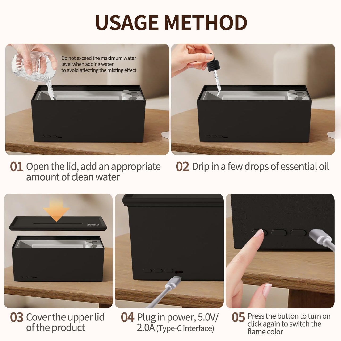 ITHUGE Essential Oil Diffuser 280ml, Flame Humidifier with Remote Control & 7 Color LED Lights, Ultrasonic Aromatherapy Diffuser for Home Bedroom Office(HY-05B)