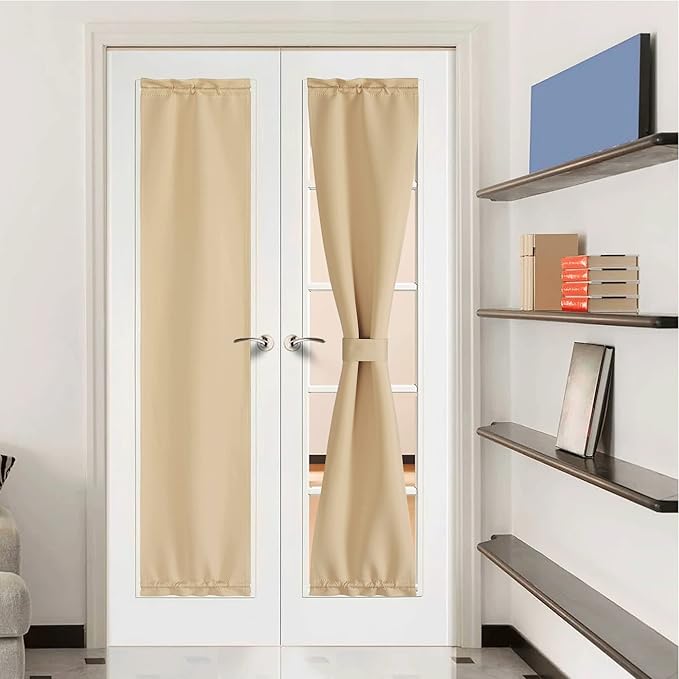 NICETOWN Room Darkening Sidelight Door Curtains, Privacy Window Curtains Thermal Insulate Covering for Patio Glass Front Door, 12 inches x 72 inches, Biscotti Beige, 1 Panel