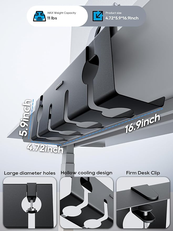 NODOCA No Drill Under Desk Cable Management Tray, 17'' Wire Management, Punch-Free Clamp on, Metal Cable Tray, Wire Organizer Under Desk, Under Desk Basket for Office and Home, Black(2 Packs)