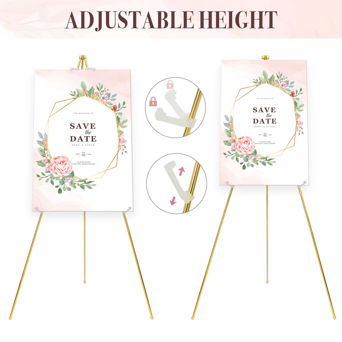 DDEAT Easel Stand for Sign 63'' Art Easels for Display Wedding Welcome Poster Stand Portable Floor Metal Easel Gold 2 Pack