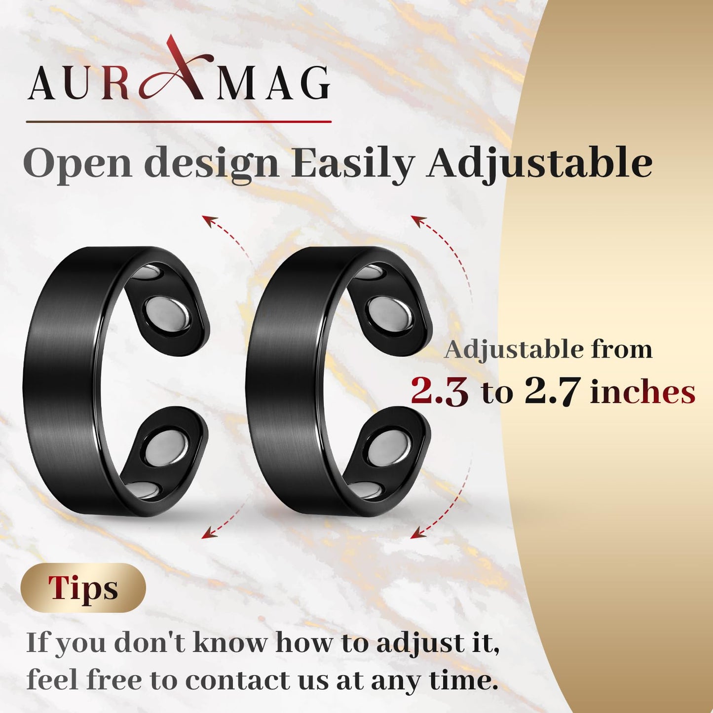 Copper Rings for Men, 99.99% Pure Copper Magnetic Thumb Ring with 3500 Gauss Magnets,Black Rings for Women with Box(2 PCS)