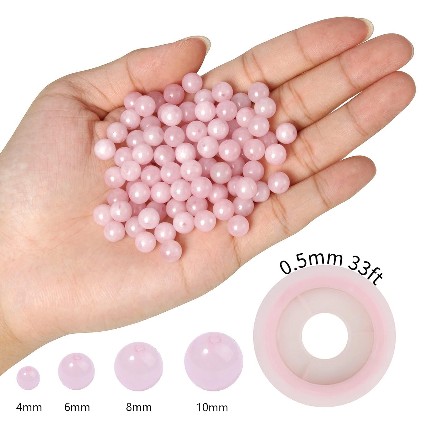 NITOPUPU 100Pcs 8mm Natural Smooth Rose Quartz Gemstone Beads Round Loose Stone Beads for Jewerly Making with Crystal Stretch Cord