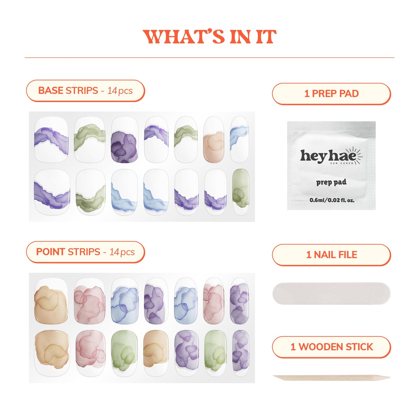 Heyhae Semi Cured Gel Nail Strips | No LED Lamp Needed | Marble, Spring | Easy Apply & Remove, Salon Quality | Includes 28 Strips, 1 Prep Pads, Nail File & Wooden Stick - Hey, Be Ready by 11