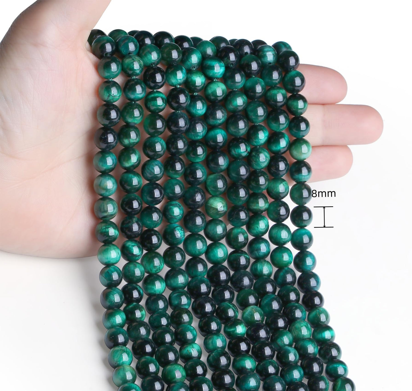 NUKAYAI Green Tiger Eye Beads - 60pcs Crystal Beads, 8mm Round Stones for Bracelet, Necklace & DIY Earrings