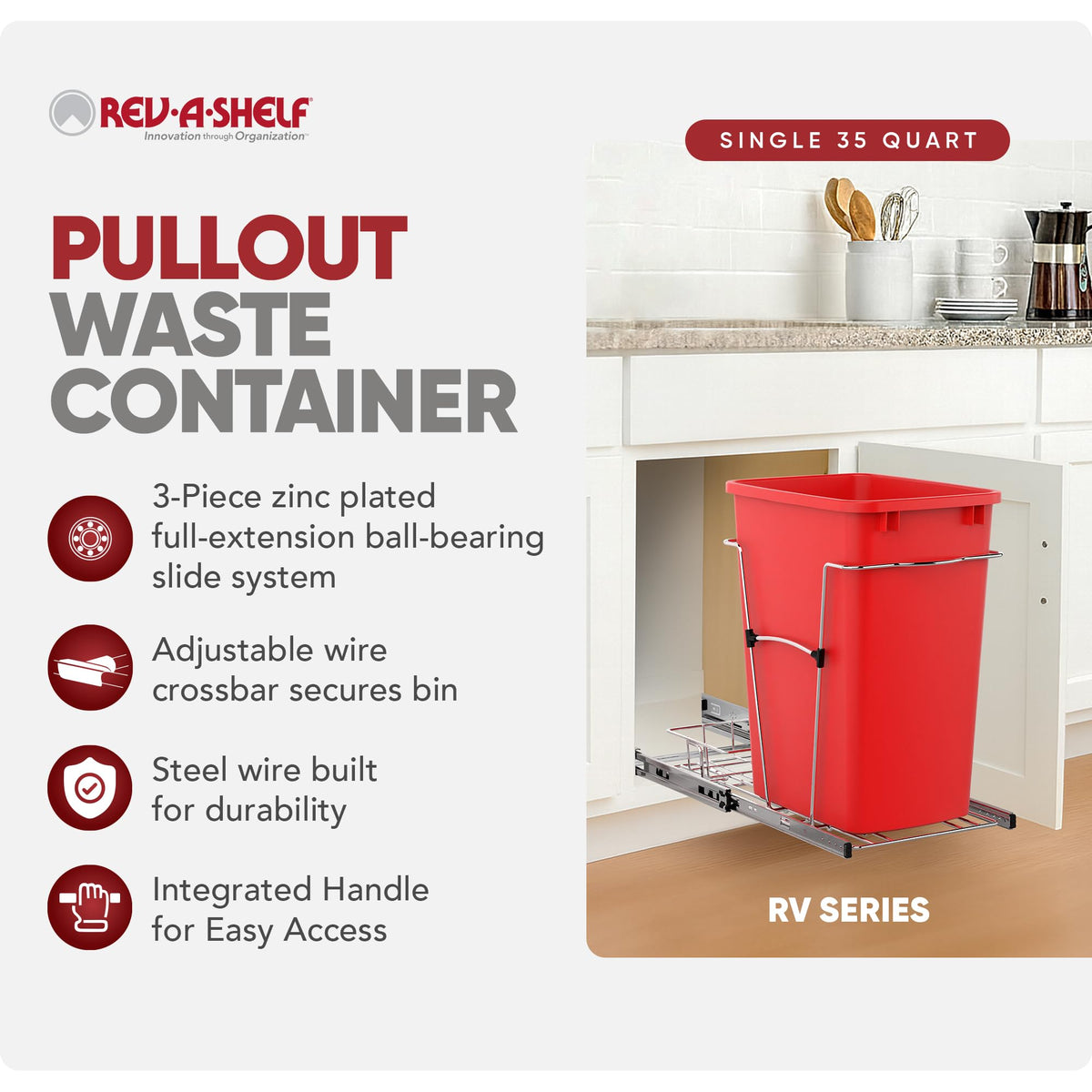 Pullout Trash Can for Kitchen Cabinets 35 Qt Garbage Waste Recyling Bin with Full Extension Slides
