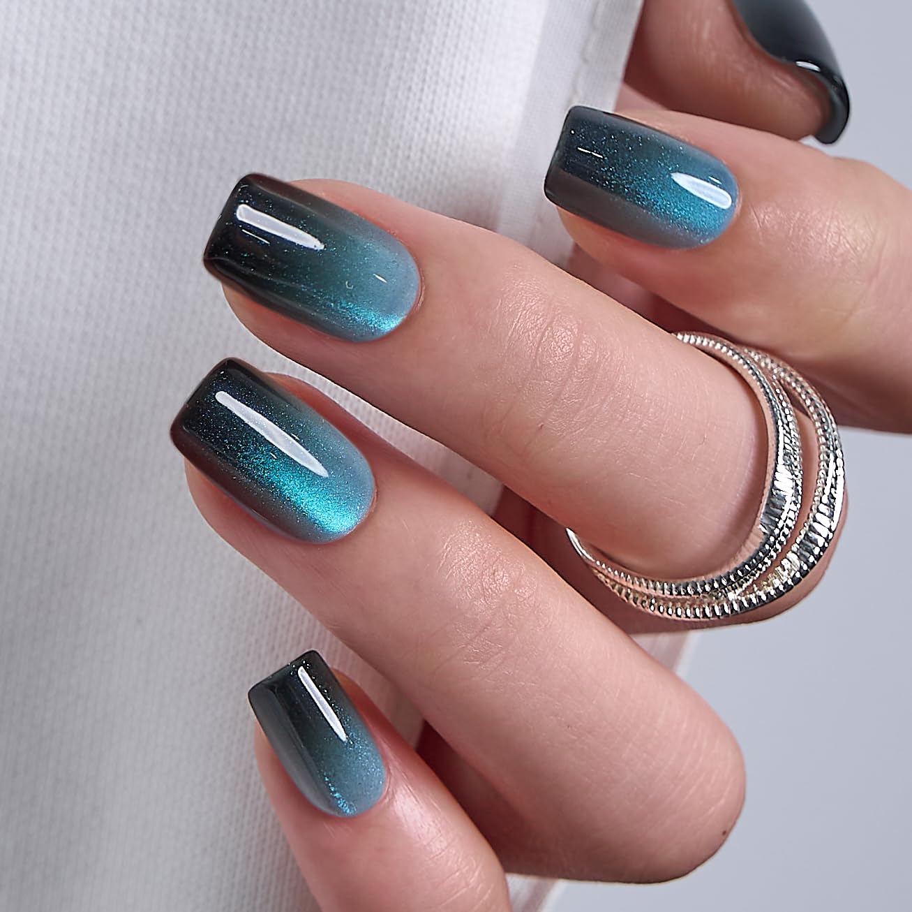 CurvLife Soft Gel Square Press-On Nails Short, Reusable Fake Nails with Glue & Adhesive Tabs, 30PCS Salon-Quality Stick-On Nails for At-Home Manicure (Midnight Tide)