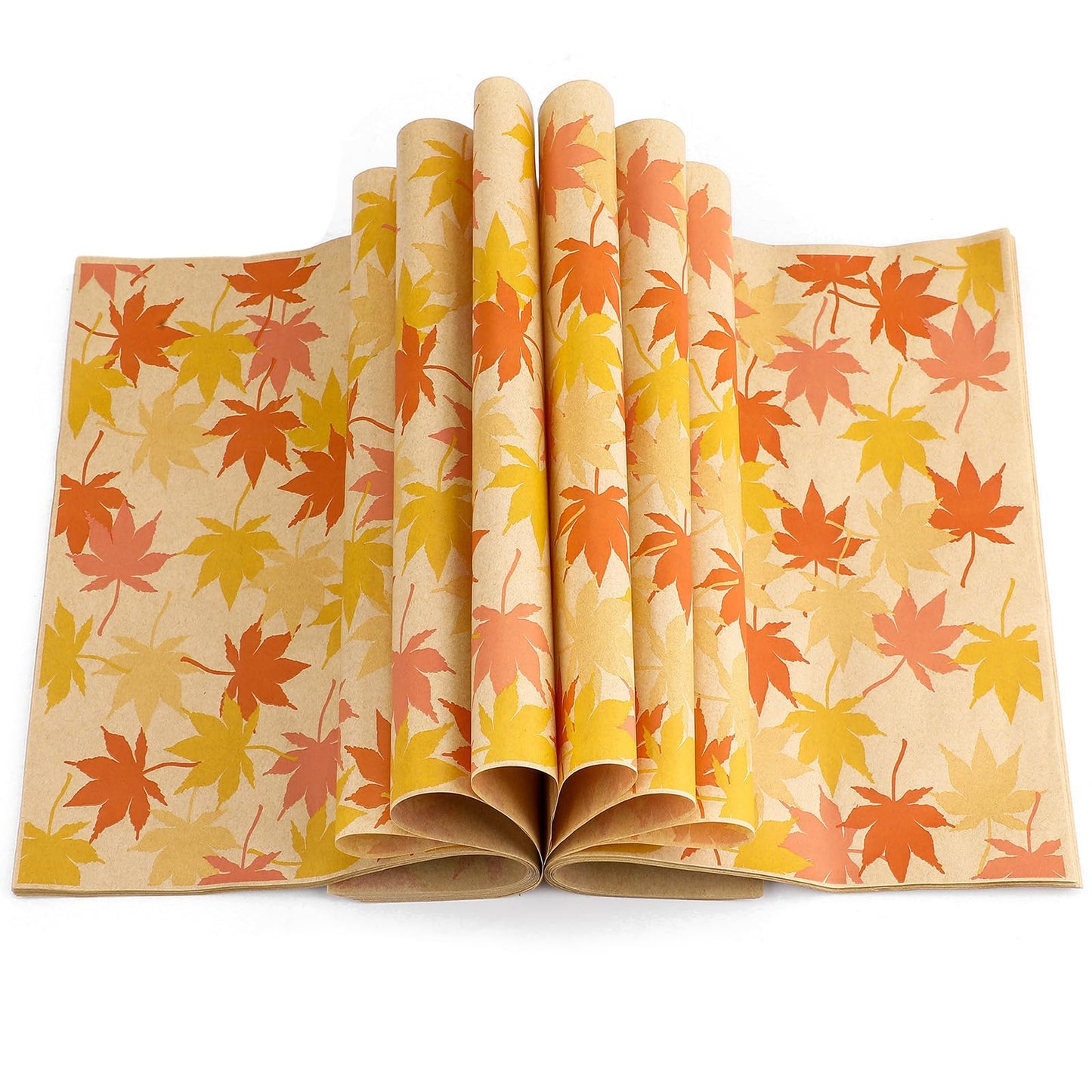 Tenare 150 Pieces Autumn Fall Wax Paper Sheets Food Wrap Grease Resistant Liners Thanksgiving Theme Waterproof Wrapping Tissue Food Picnic Paper for Kitchen(Orange Maple Leaf)