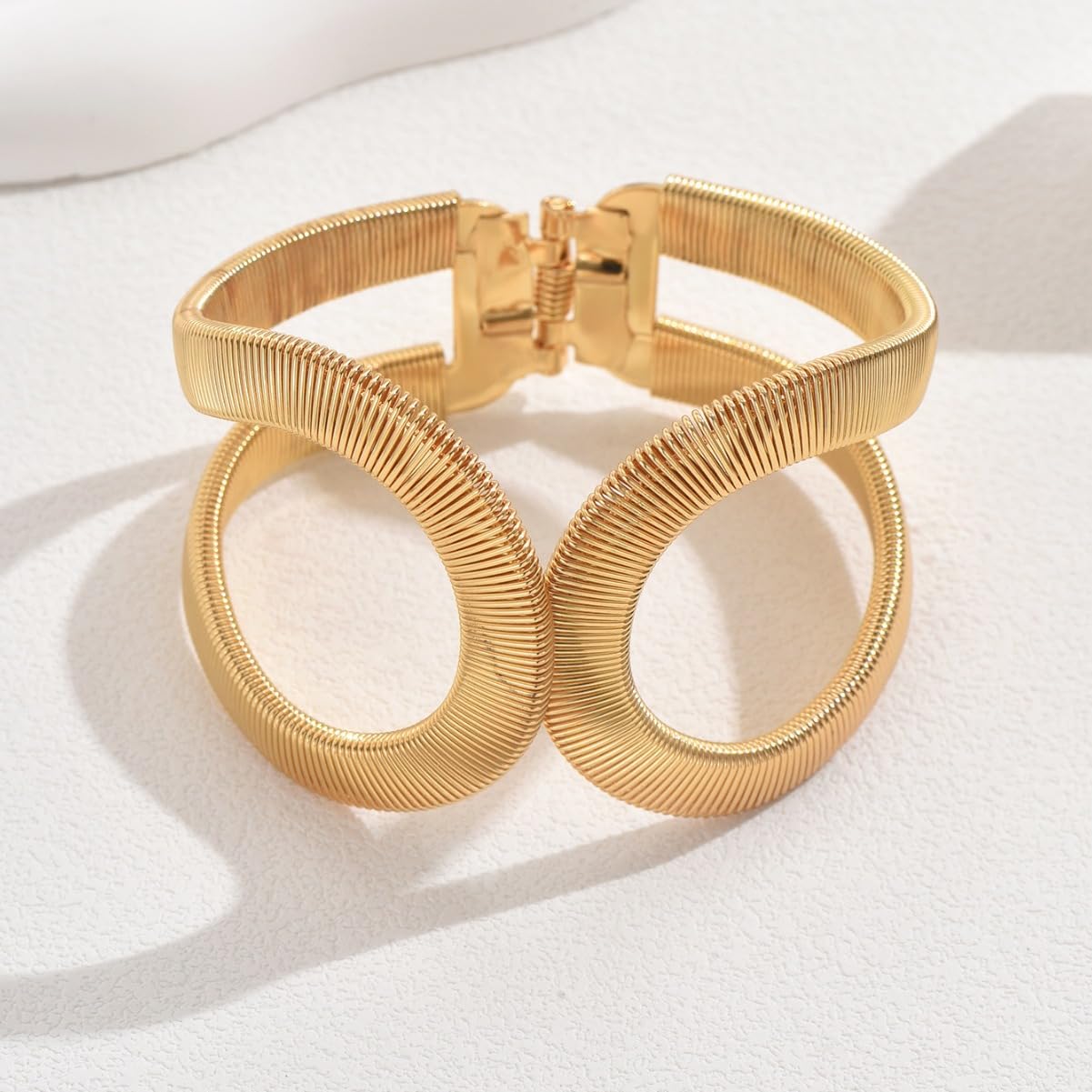 MOEEIJEW Chunky Cuff Bracelets for Women Wide Gold Cuffs Bangle Hollow Out Adjustable Bracelets Punk Vintage Jewelry (Gold B)