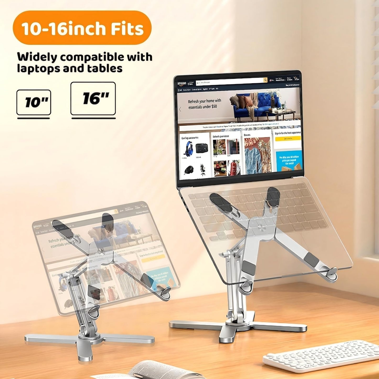 Moallia Laptop Stand with 360 Rotating Base, Computer Notebook Laptop Riser Metal Holder for Desk Collaborative Work, Fully Foldable for Easy Storage, Fits All MacBook, Laptops up to 16 inches