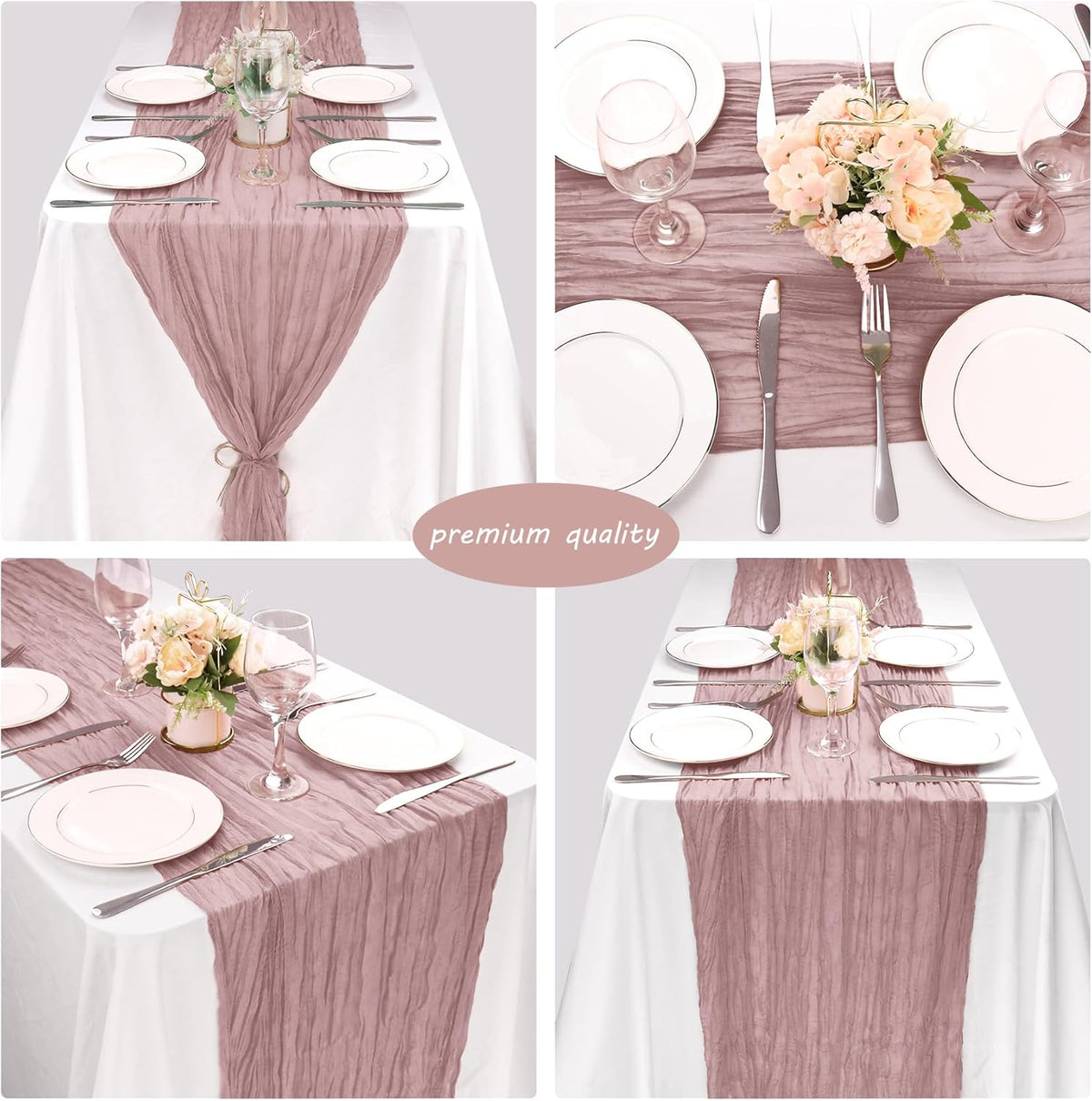 12 Pack Cheesecloth Table Runner 35x72 Inch Boho Gauze Rustic Cheese Cloth Long Romantic Table Runner for Wedding Bridal Shower Birthday Party Table Decor (Dusty Pink)