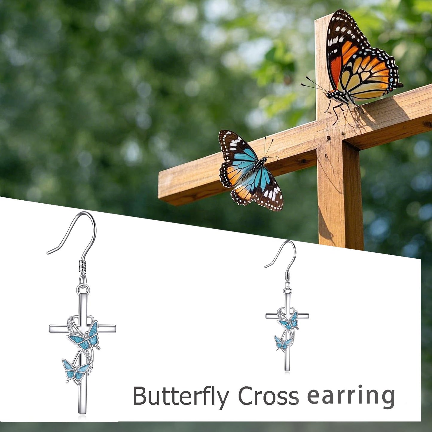 ONEFINITY Butterfly Cross Earrings 925 Sterling Silver Cross Dangle Earrings Butterfly Jewelry Gifts For Women