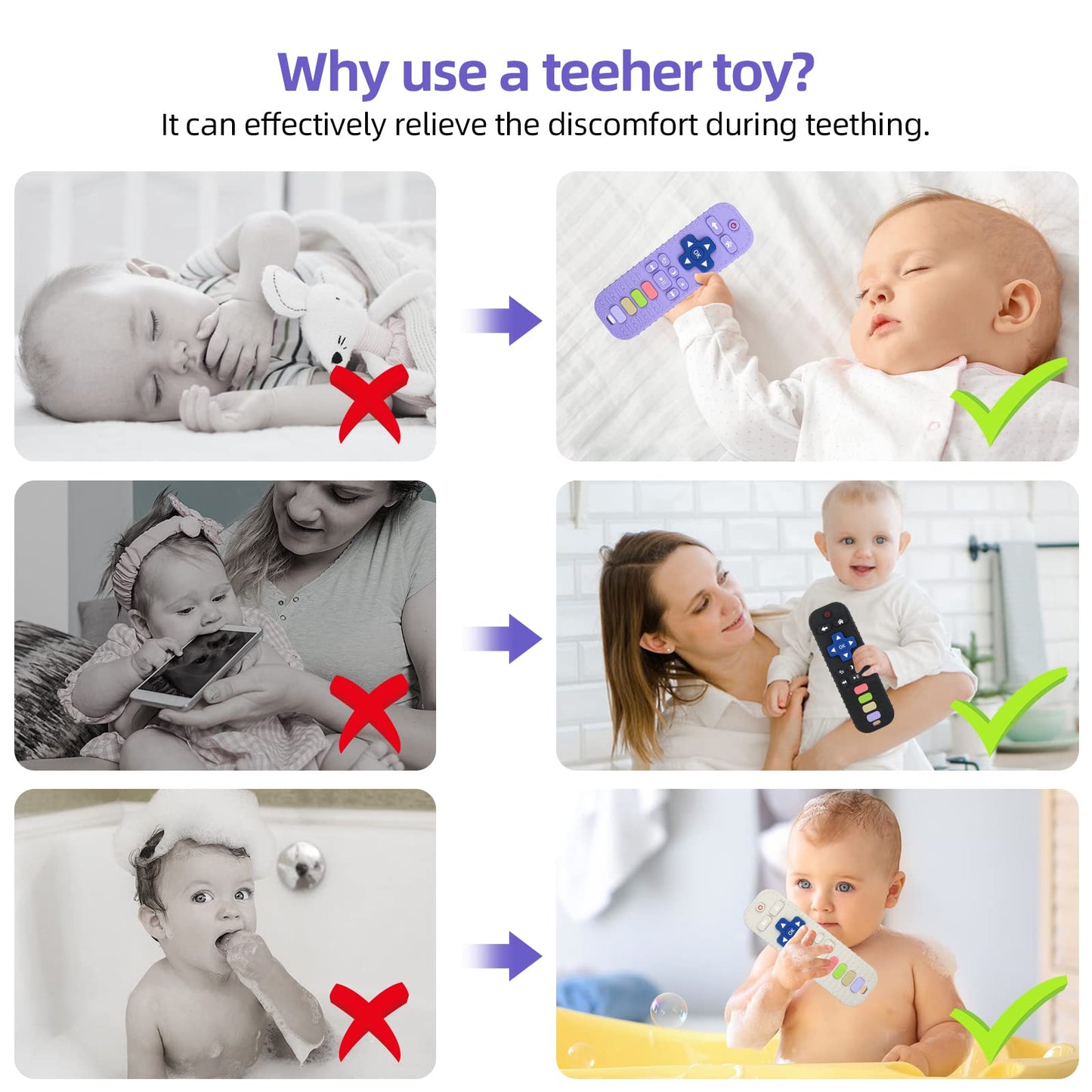 Chuya Silicone Baby Teether Chew Toy for Babies 3-24 Months, Teething Relief Baby Toys for Infants Remote Control Shape (3 Pack)