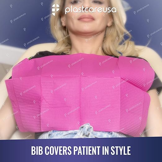 PlastCare USA Disposable Dental Bibs 13"x18" - 3 Ply Waterproof Tattoo Bib Sheet for Patients - Dentist or Medical Tray Cover and Nail Table Cover Supplies, Fuchsia Hot Pink