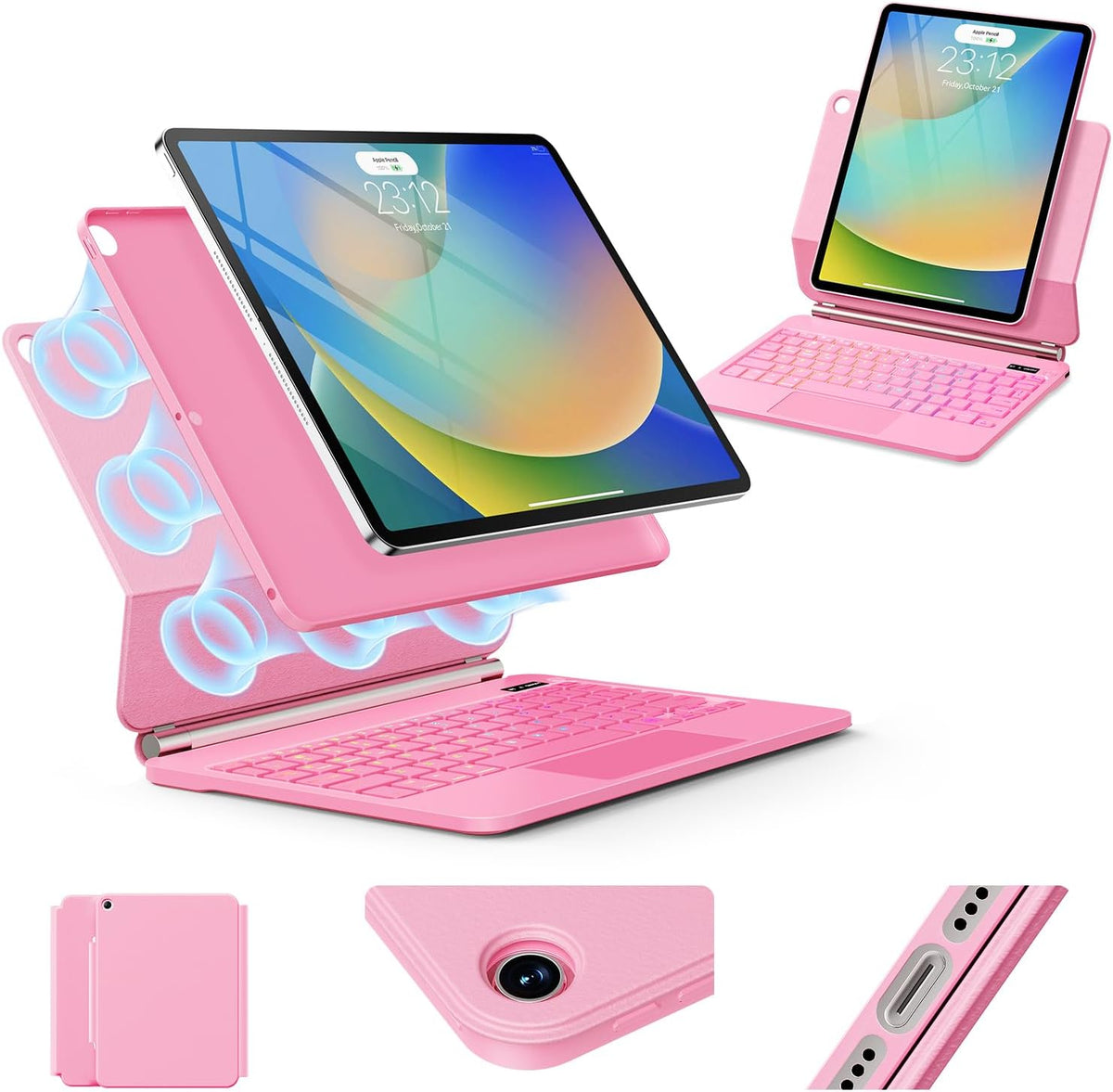 for iPad 9th Generation Case with Keyboard,Magic Style Keyboard Case for iPad 9th/8th/7th Gen 10.2 inch - Floating Cantilever Magnetic Stand Multi-Touch Trackpad (Pink)