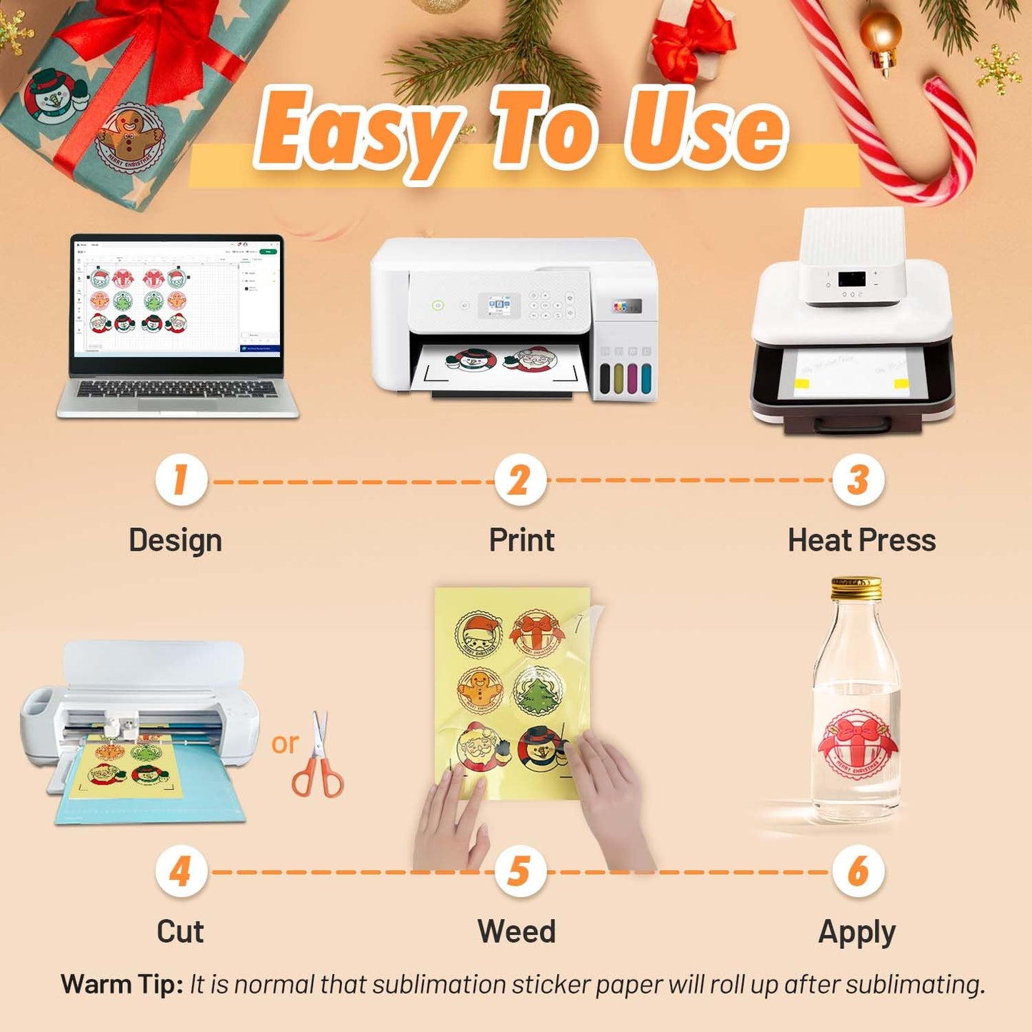 TransOurDream Sublimation Sticker Paper-20 Pcs 100% Glossy Clear Waterproof Heat Transfer Stickers 8.5x11 for Sublimation Inkjet Printer with Sublimation Ink, Decoration for Mugs, Phone Cases, Tumbler