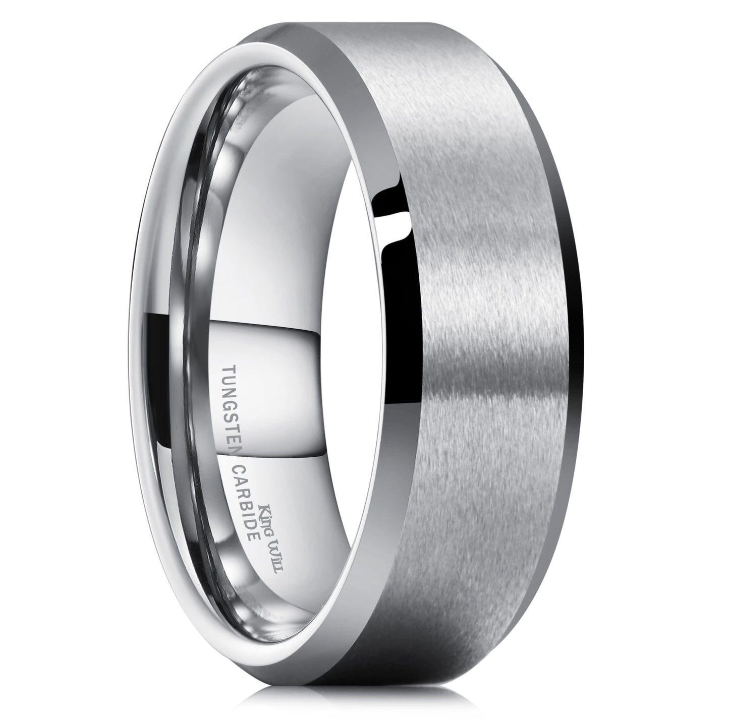 King Will Silver 7mm Men's Wedding Ring - Brushed Matte Finish, Beveled Polished Edge, Comfort Fit Size 13