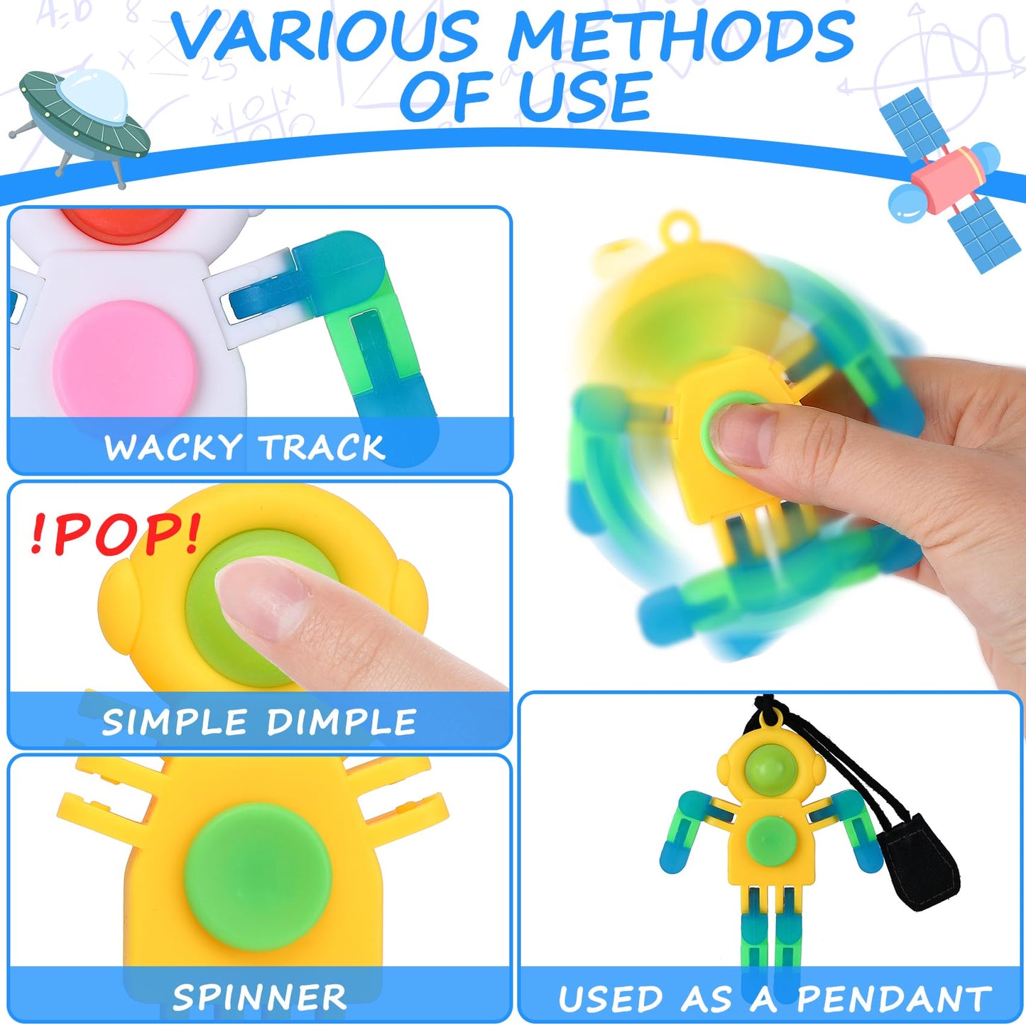 24Pcs Pop Fidget Spinners Bulk - Deformable Astronaut Fidget Spinner Keychain Robot Gyro Fidget Spinner for Kids Adults Glow in The Dark Sensory Toys Easter Party Favors Classroom Prizes