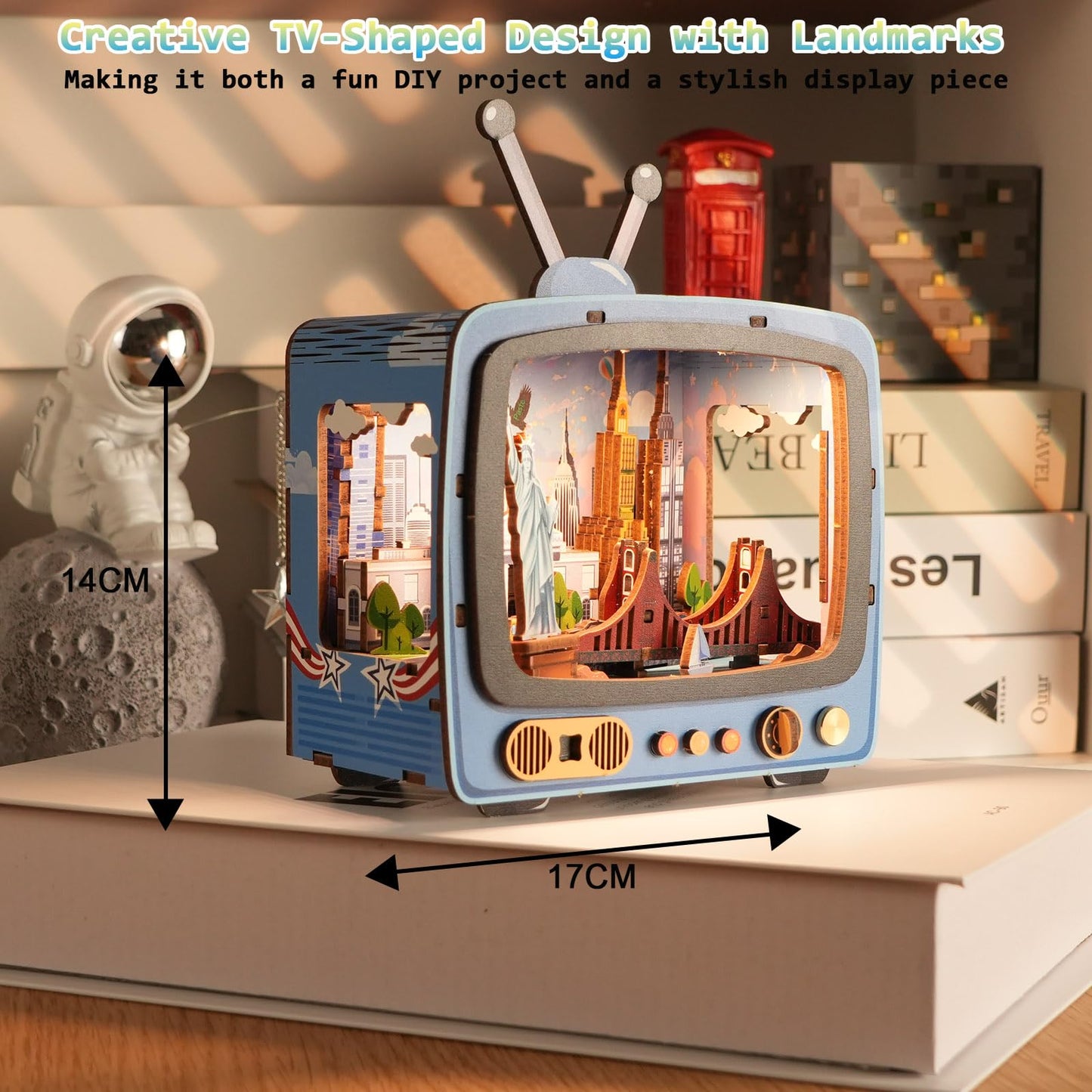 Shuttle to New York 3D Wooden Puzzle with LED Lights, DIY Model Craft Kit for Adults & Kids, Creative Building Set and Unique Home Decor Gift