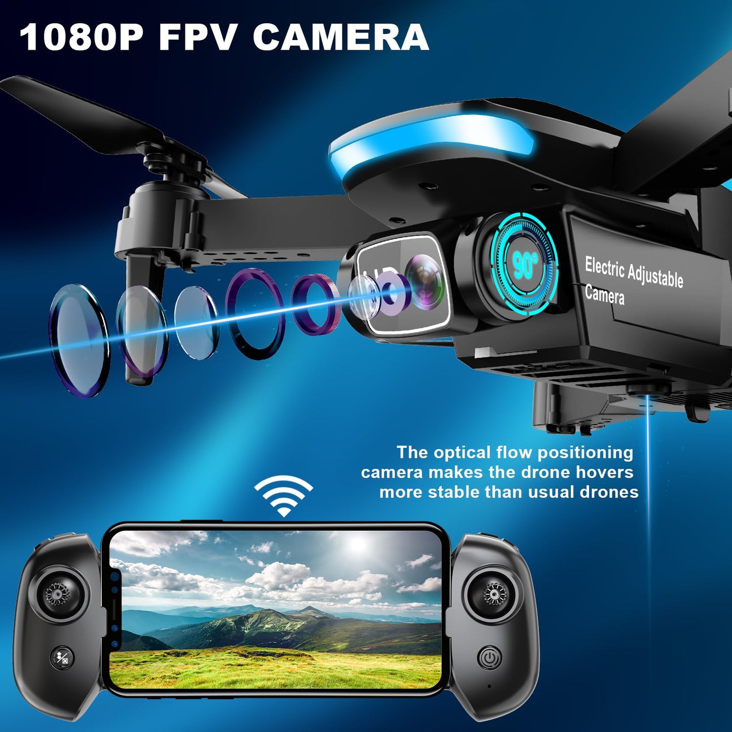 Oddire Drone with Camera - Drones for Adults, with 2 Batteries, Carrying Case, Propellers, 1080P HD Foldable Drone with Stable Hover, Trajectory Flight, Gravity Control, One Key Take Off/Land, 3D Flip