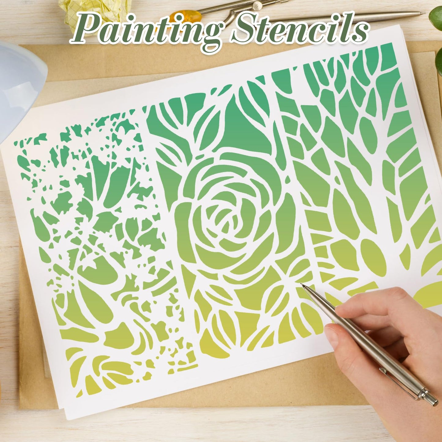 Geometric Texture Stencils for Crafts Reusable DIY Furniture Decor Art Painting Stencil 16Pcs Kit for Wood Embroidery Wall Silk Screen Journaling(7.87X3.94 Inch)
