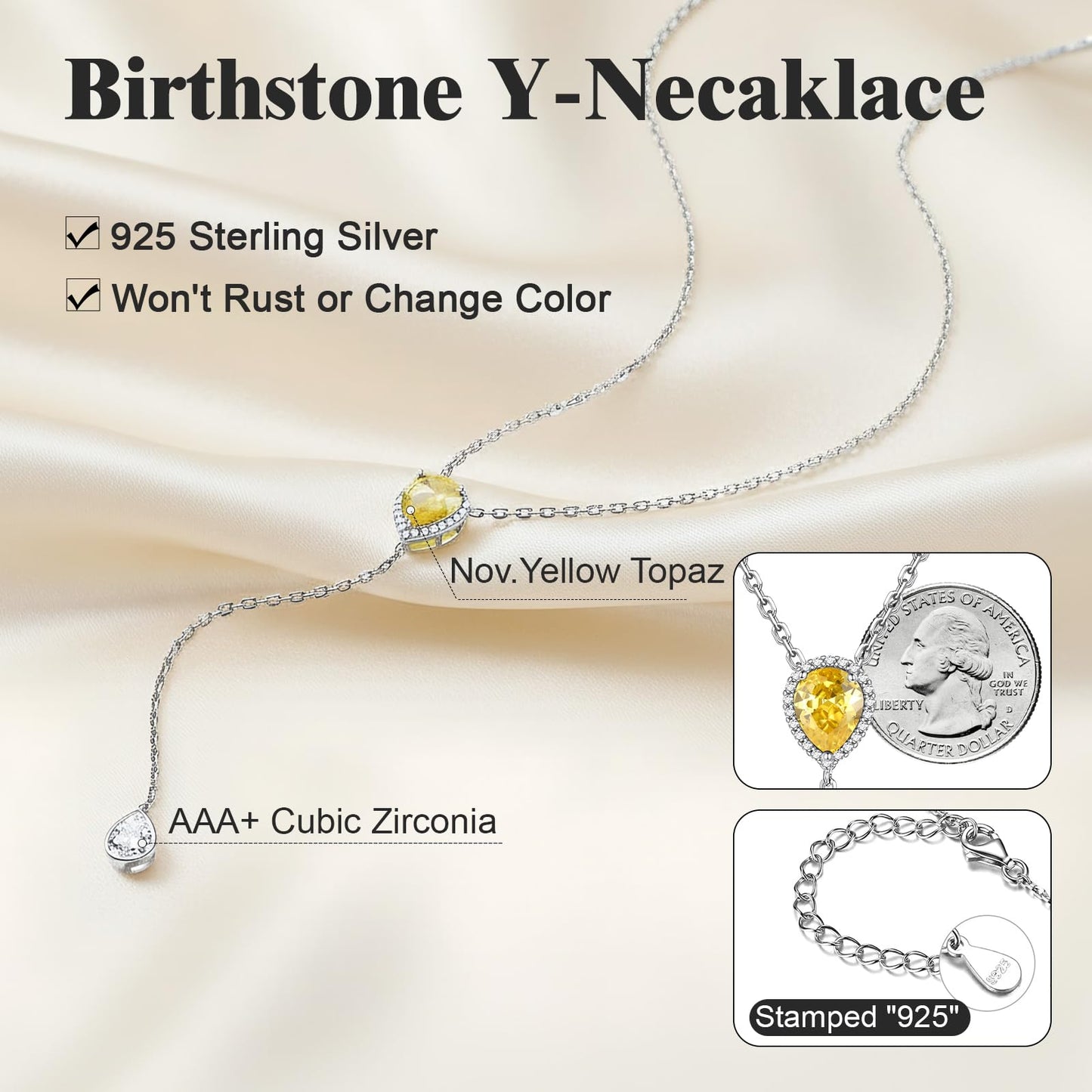 FOCALOOK November Birthstone Pendant Necklace for Women 925 Sterling Silver Birthday Long Necklaces