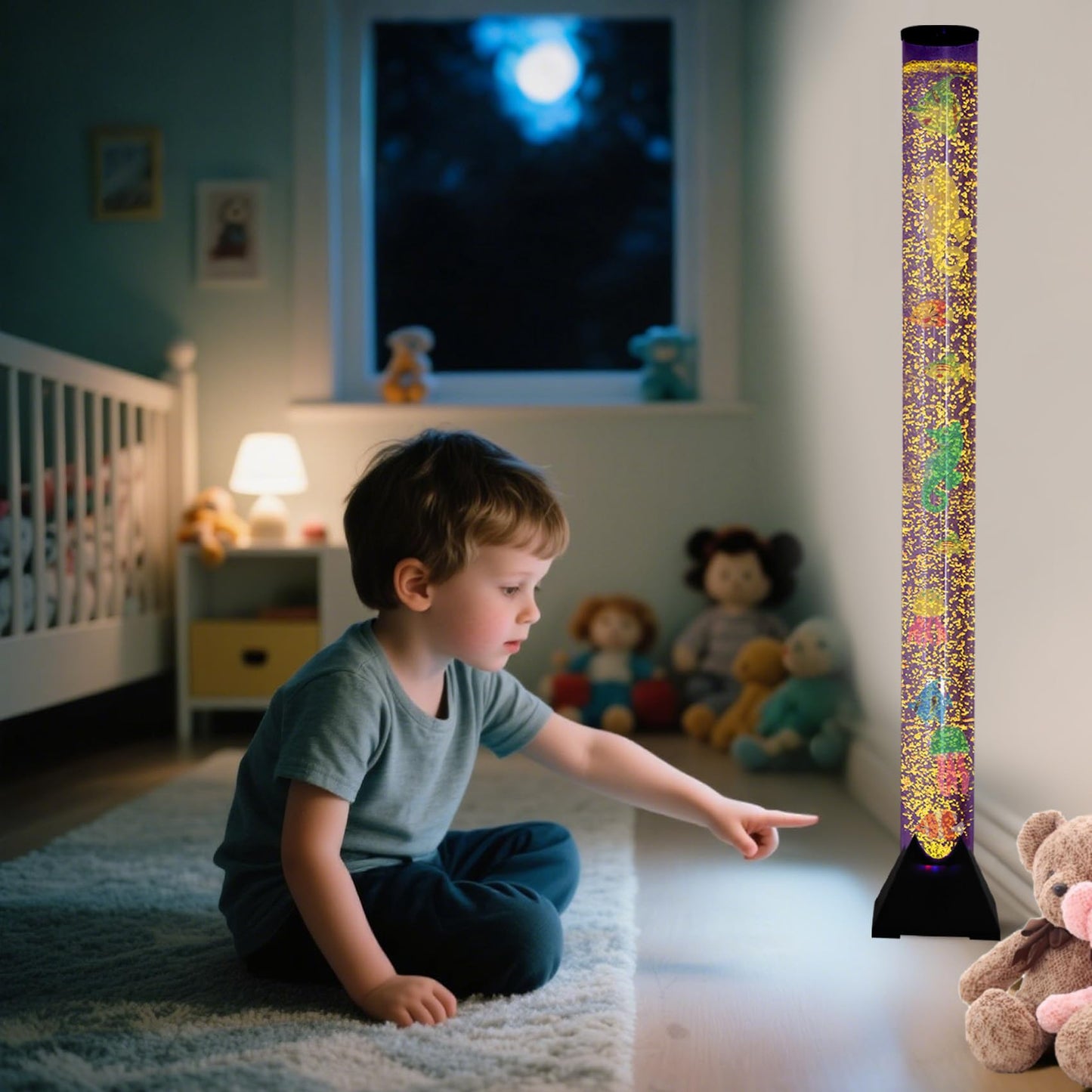 4FT Sensory LED Bubble Tube Lamp with Color-Changing Lights – Soothing Water Bubble Effects for Kids with Autism & ADHD, Stress Relief for Adults, (One Set, Not Five Sets)