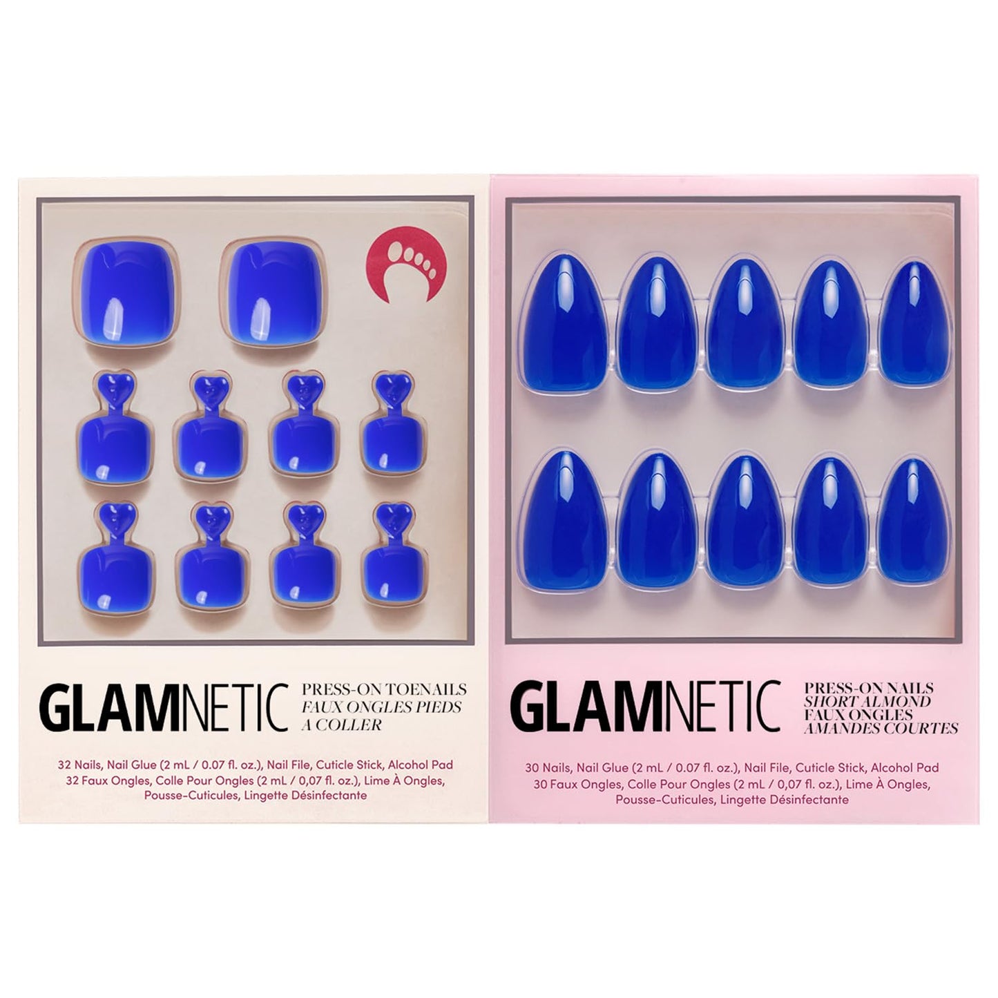 Glamnetic Press-On Nails Bundle - Azure Blue & Hailey | Bright Blue Short Round Fake Nails | Glazed Short Almond False Nails | Reusable, Salon-Quality Nail Kits