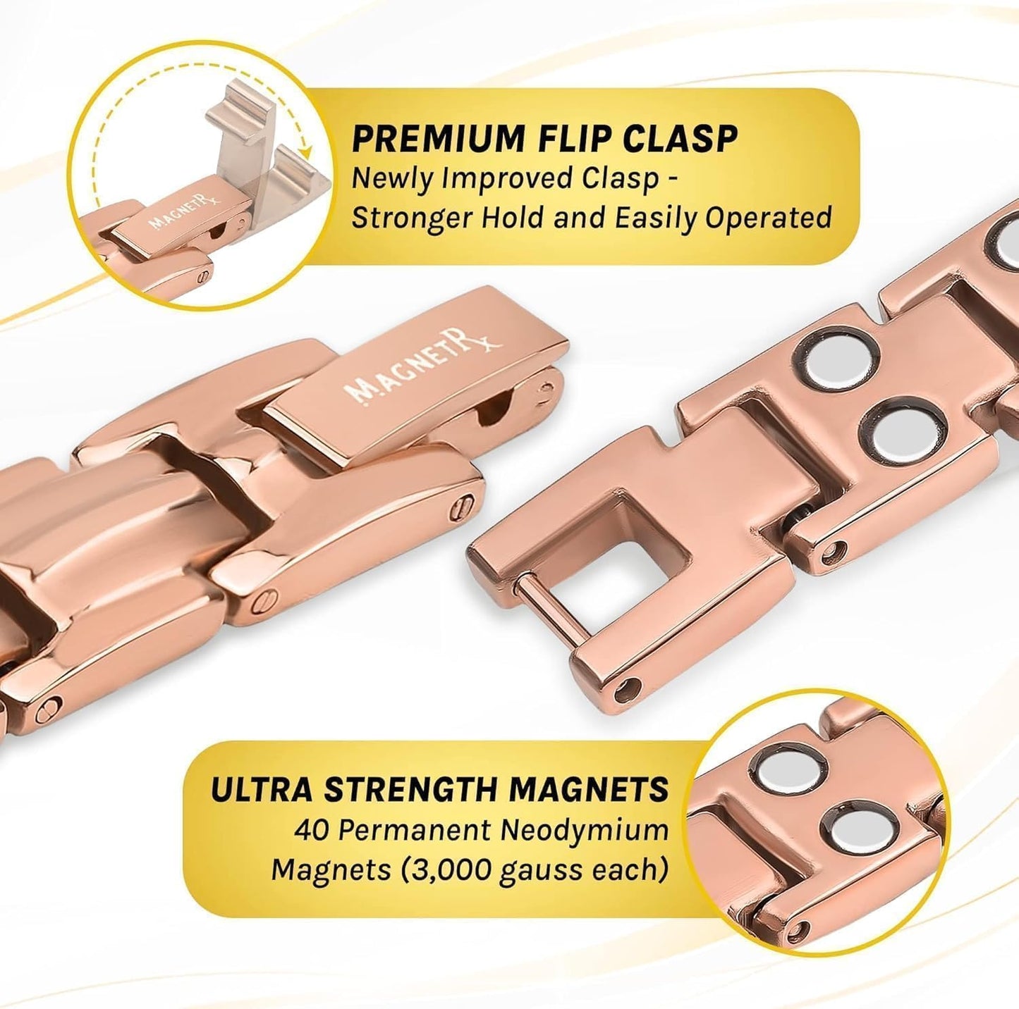 MagnetRX® Women's Ultra Strength Magnetic Bracelet – Effective Titanium Magnetic Bracelets for Women – Adjustable Length with Sizing Tool for Perfect Fit (Rose Gold)