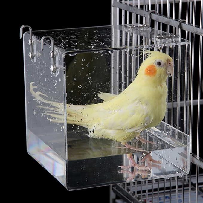 Hanging Cube Bird Bath Cage, Transparent Bird Bathtub Bath Shower (Large)