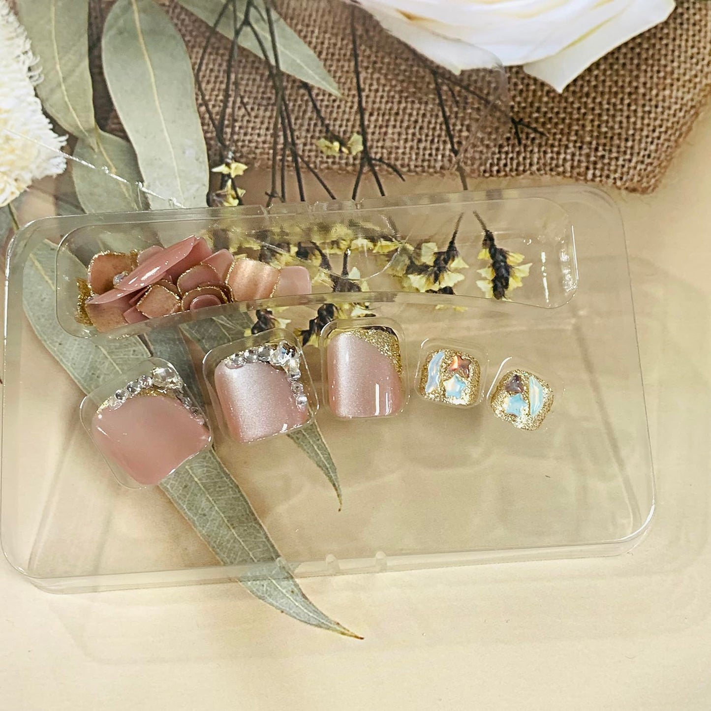 FIEONCIY Press on Toenails with Designs Acrylic Fake Nails for Toe Artificial False Nails with Charms Glue on Toe Nails for Spring Summer Stick on Toenails for Women Girls(JMZ050)