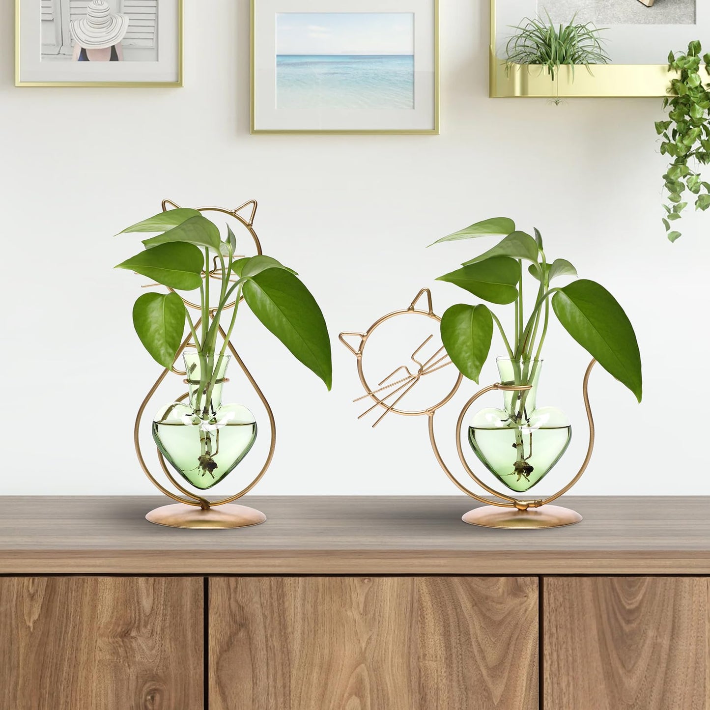 Plant Terrarium Plants Propagation Station Cat Lover Gifts for Women Home Office Decor Cat Desk Accessories