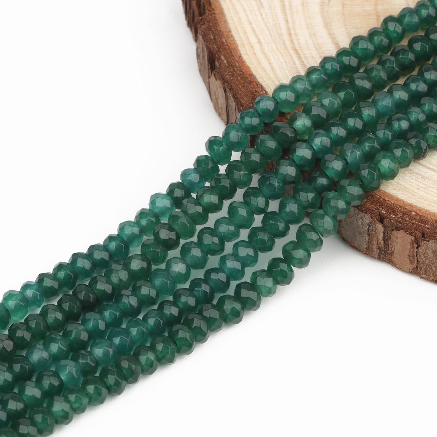 2 String 220PCS 3x5mm Natural Dark Green Chalcedony Stone Beads for Jewelry Making, Songxi Facted Loose Gemstone Beads for DIY Bracelet Necklace Making Supplies with Energy Healing Chakra Power
