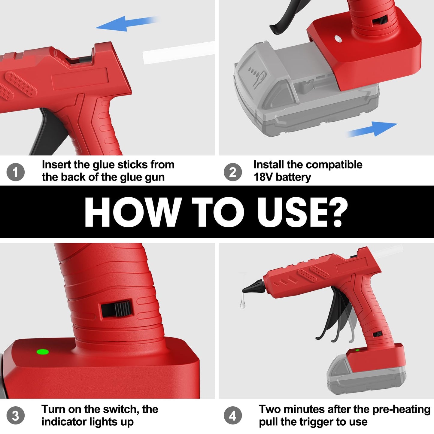 Cordless Hot Glue Gun Kit with Battery and Charger, 3.5Ah Rechargeable M18 Battery, 30pcs 0.43'' Glue Sticks, Fast Preheating, Wireless Full Size Glue Gun for Crafts & DIY