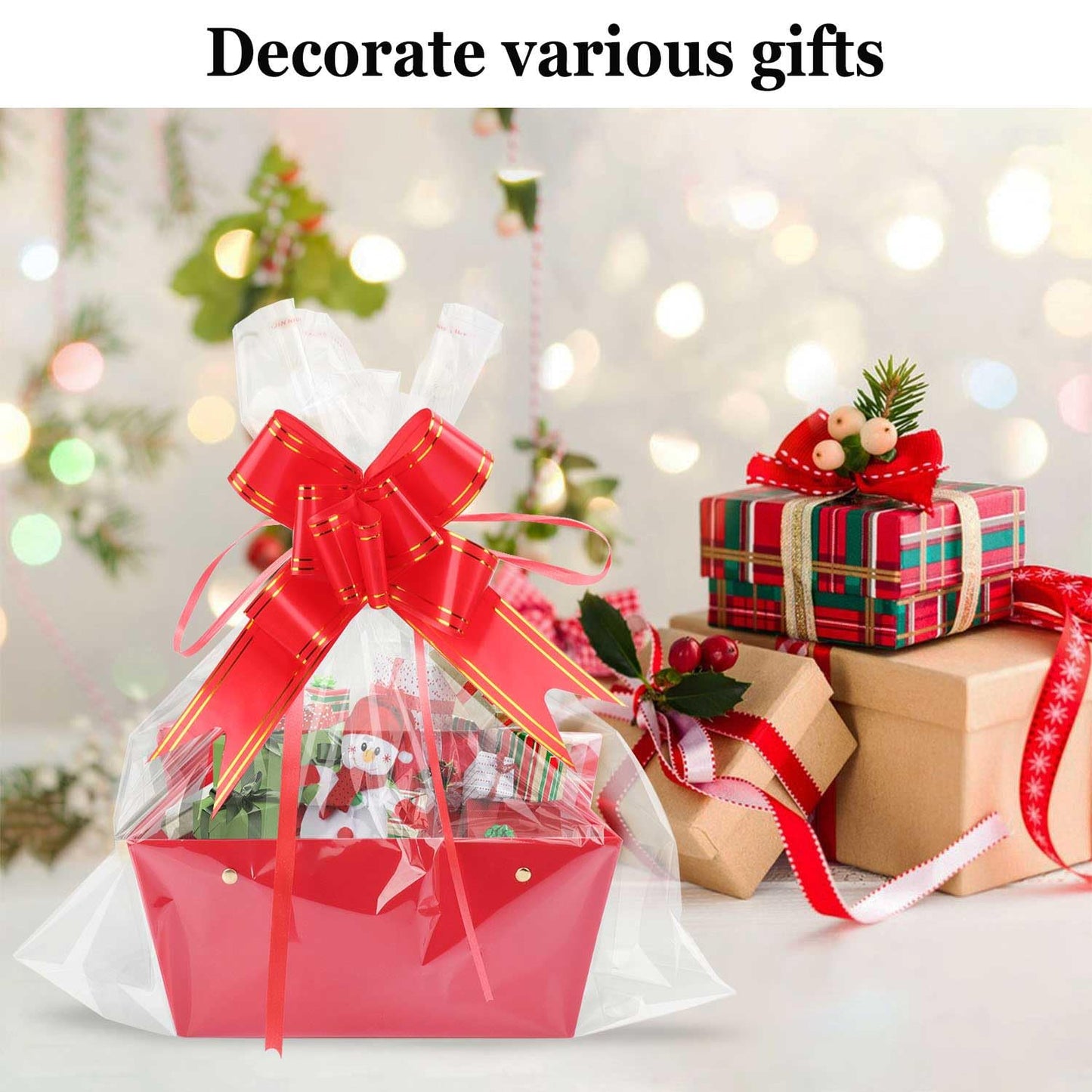Yiksonyo 15-Pack Red Gift Baskets Empty, Kraft Gift Basket Kit with Bags & Bows, Large 10 x 6.5 x 4.3 inches Red Kraft Gift Basket for Christmas, Birthday, Wedding, DIY and More