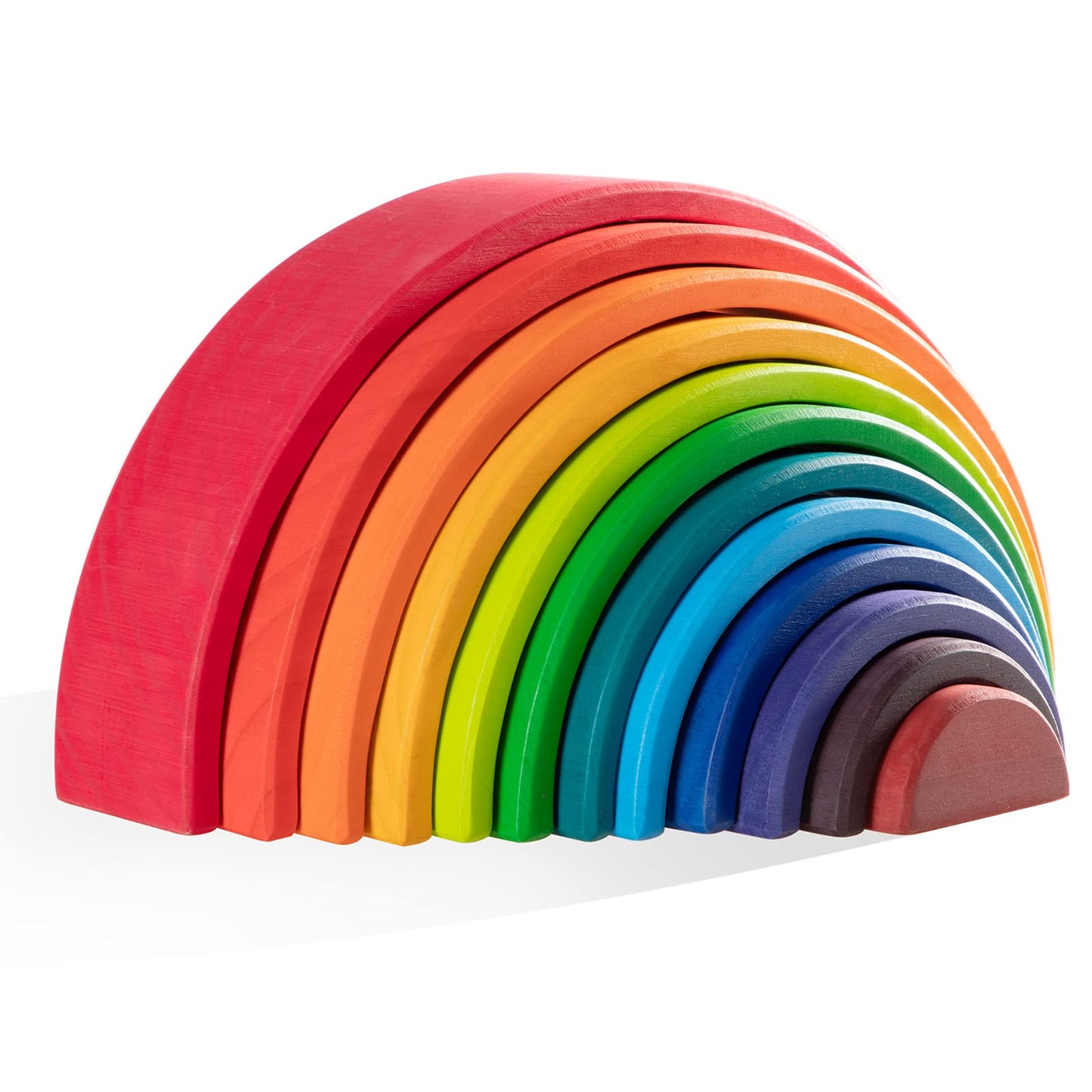 MERRYHEART Wooden Rainbow Stacking Toy - 12 Pieces Extra Large Montessori Wooden Stacking Arch Educational Toys, Nesting Puzzle Building Blocks for Kids Toddlers (Rainbow Stackers)