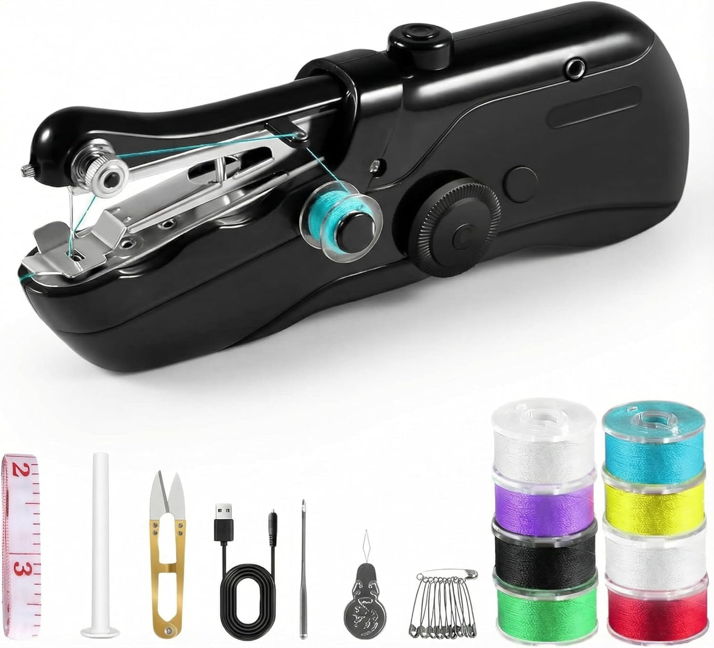 Portable Handheld Sewing Machine for Adults - Mini Hand Held Stitching Machine for Beginners - Small Electric Cordless for Hemming Quick Fabric Home Travel Clothes Pants DIY Denim
