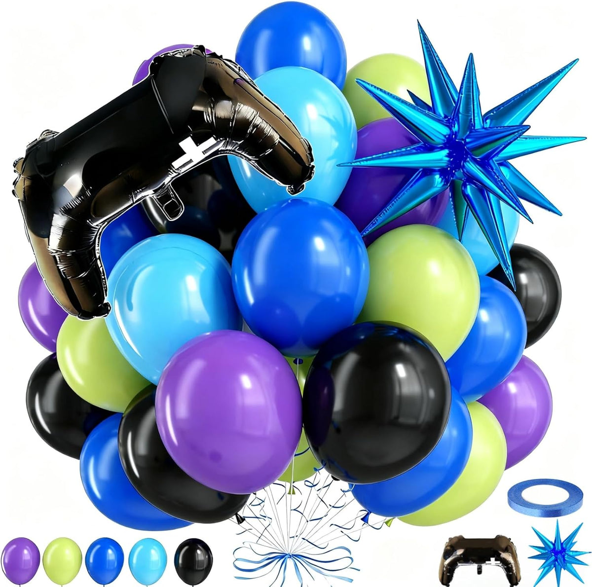 Video Game Balloons,12 Inch Purple Green Black Video Theme Latex Balloon for Teens Boys Men Birthday Decoration