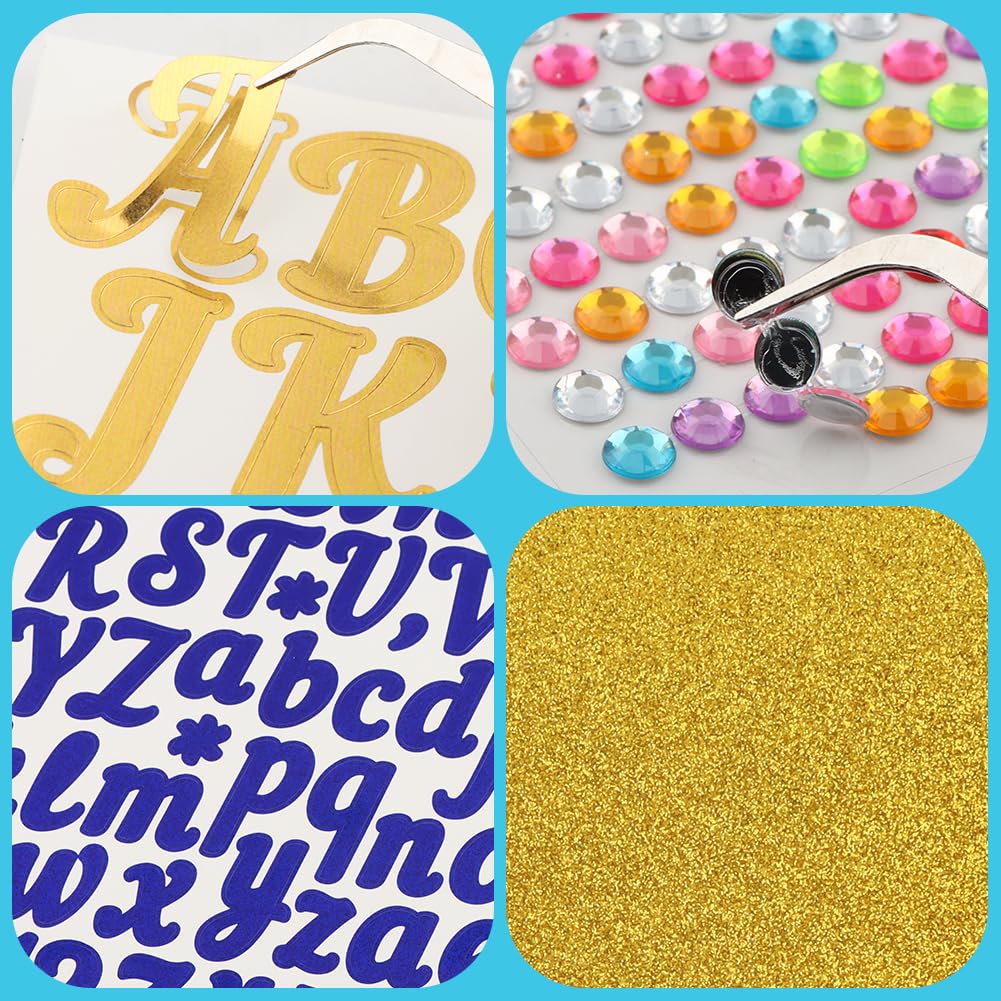 Arivlune Graduation Cap Decorations kit, Includes 6 9.8 X 9.8 Graduation Cap Topper Blank Glitter Cardstock/5 Sheets Rhinestones/6 Alphanumeric Stickers for DIY Graduations Caps Topper
