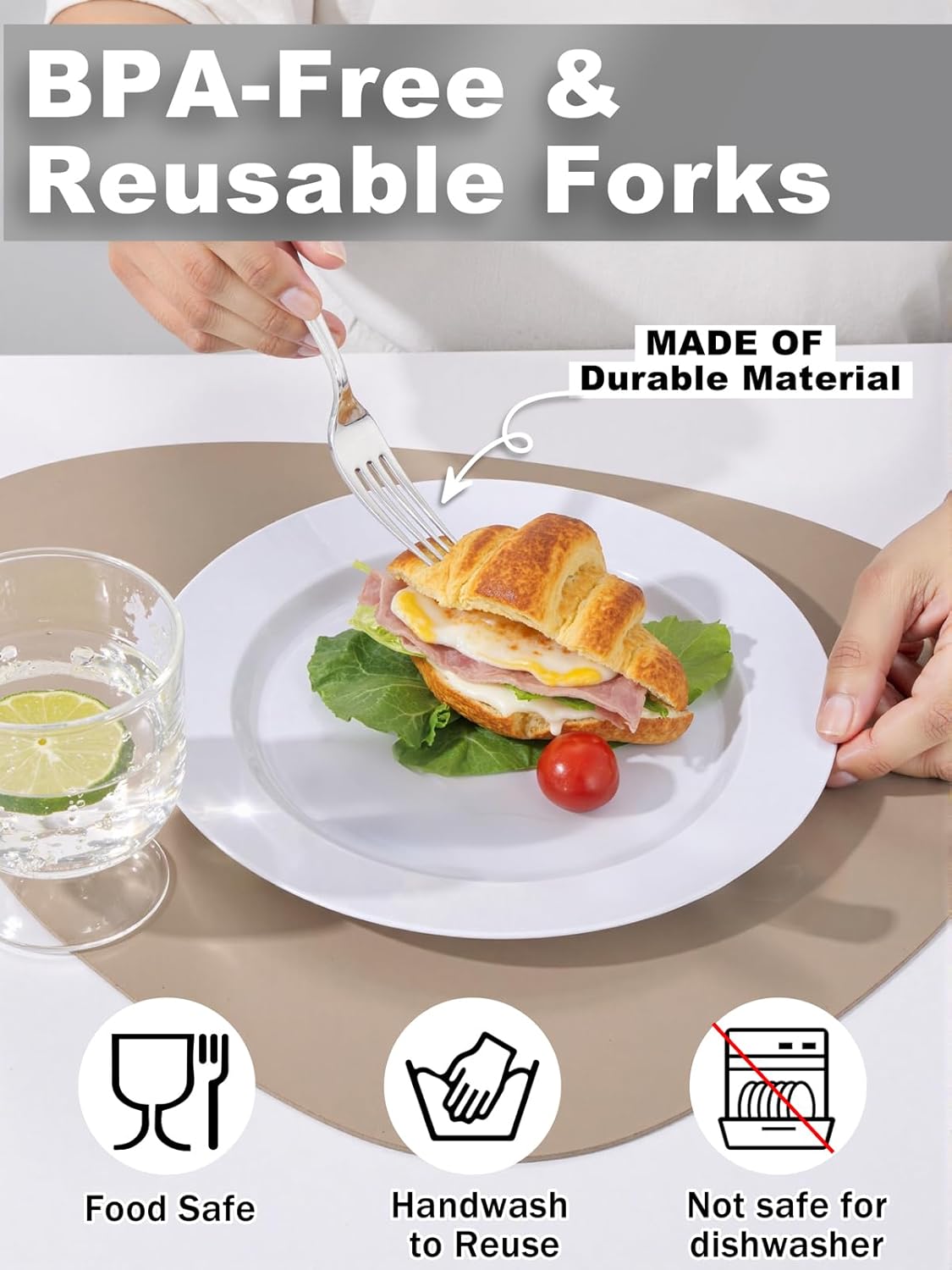 WDF 100 Piece Silver Plastic Forks - 7.4inch Silver Forks Disposable - Plastic Silverware for Dessert Cake - Heavy Duty Plastic Cutlery for Christmas Party or Daily Using