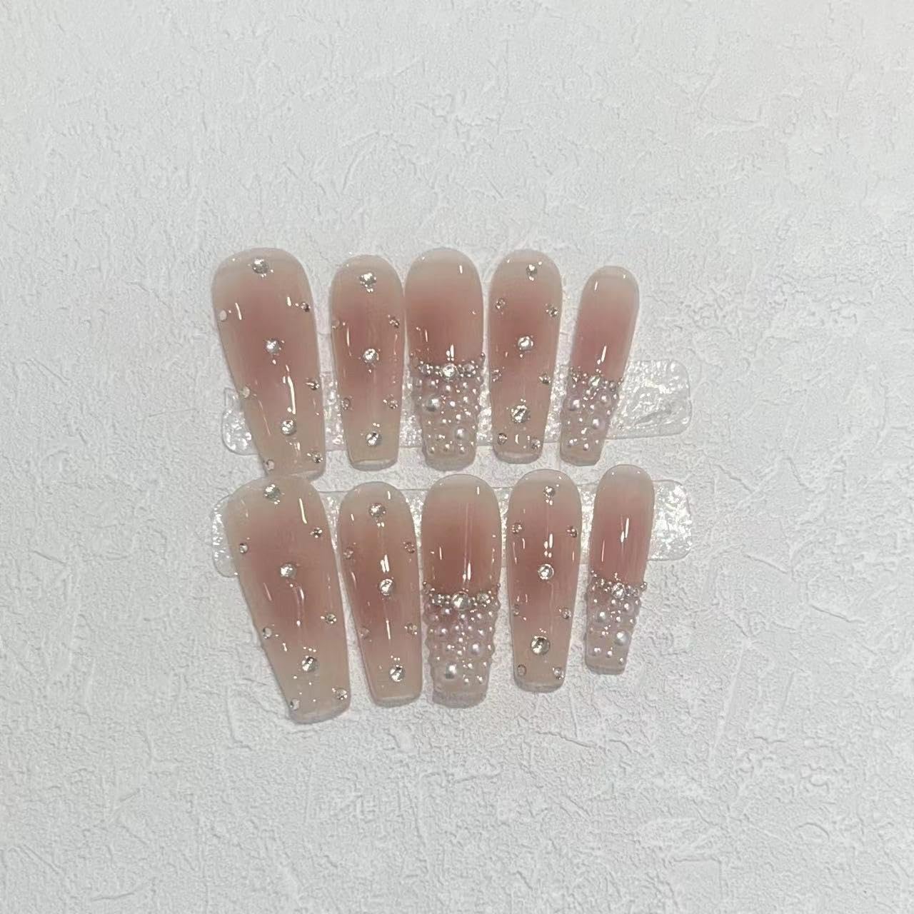 JIEADJIE Press On Nails (100% Handmade),Almonds, Droplet Shaped,Handmade Painted Nail Art by Nail Technician,Daily Version (Nude, Small)