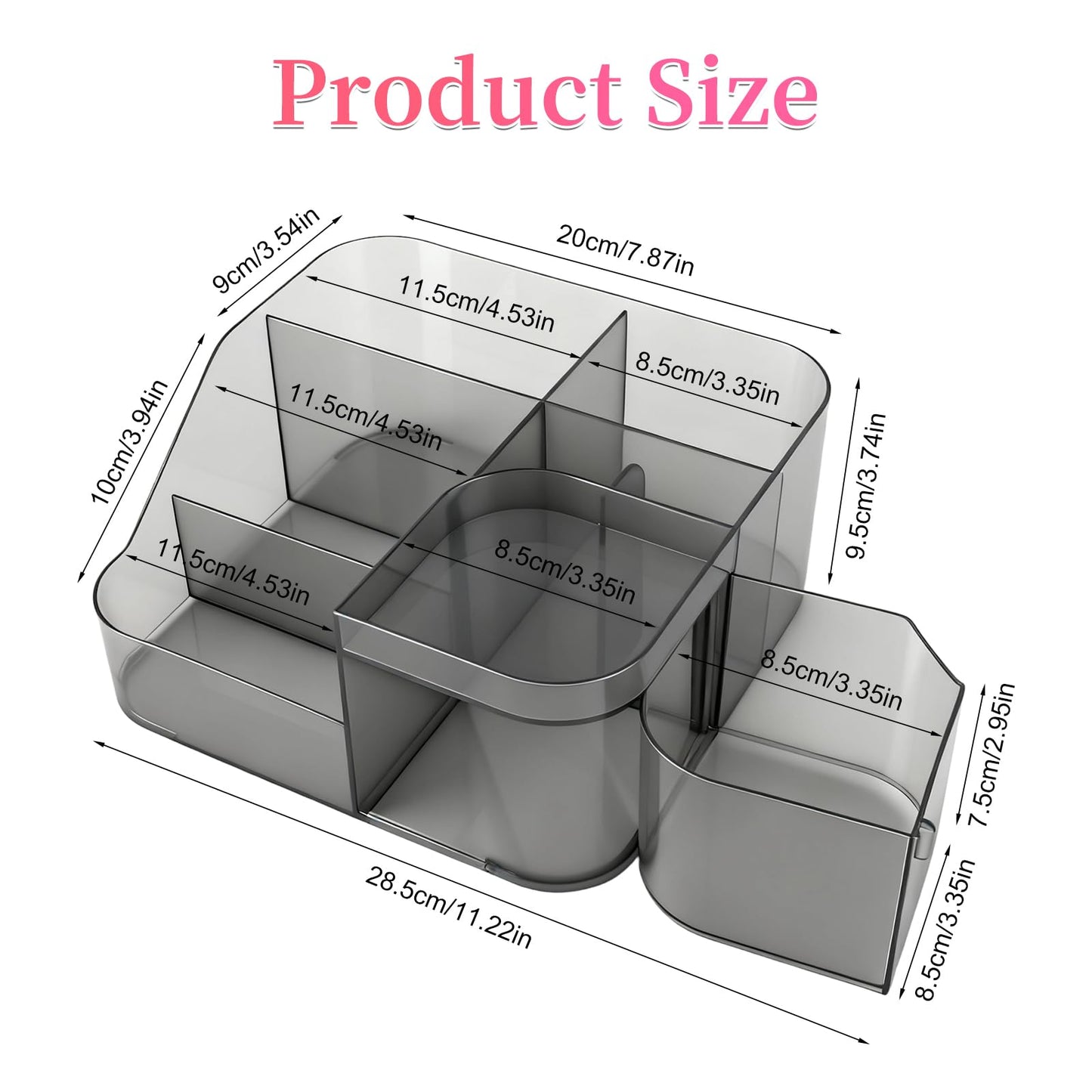 BQAN Transparent Acrylic Nail Desk Organizer with Spinning Drawer, Drill & Brush Holder, Desktop Manicure Tool Storage for Nail Techs, Makeup, Skin Care (Black) - Professional Salon or Home Use
