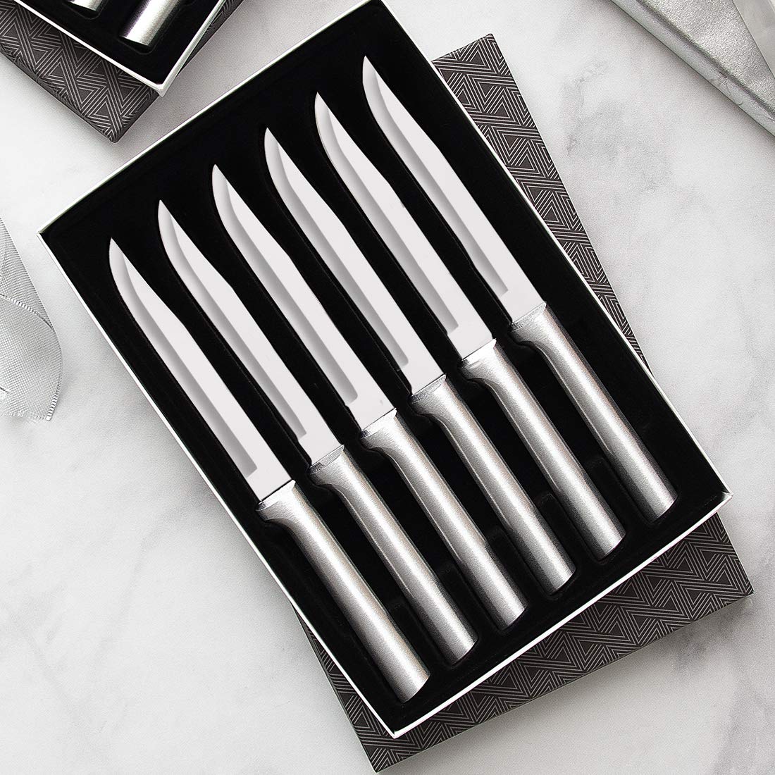 Rada Cutlery Six Utility/Steak Knives Gift Set (S06), 6-Piece Knife Set with Quick Edge Sharpener (R119), Stainless Steel Blades, Silver Handle