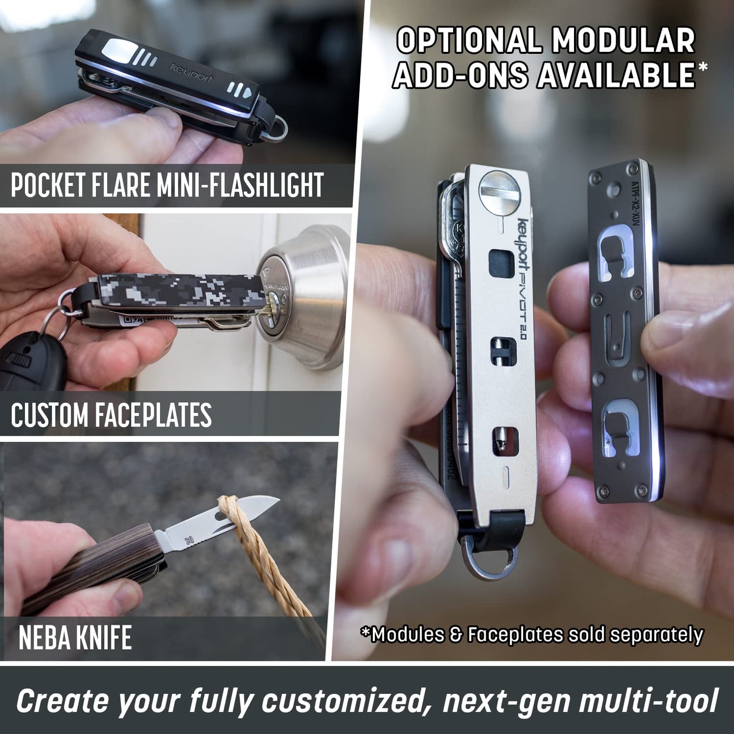Keyport Pivot 2.0 Key Organizer - EDC Key Holder with Car Key Fob Attachment and Lost & Found Service - Compact, Customizable Modular Design - Keychain Alternative Gift for Men - Aluminum (Silver)