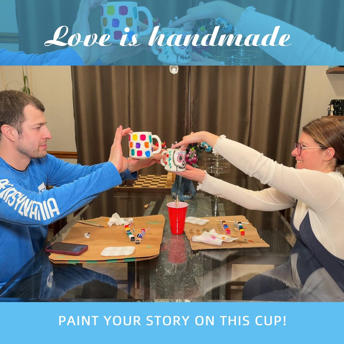Roaxkois Ceramic Painting Set | Cup Painting Set Contains Cups, Brushes, Paints and Painting Instructions | Pottery Set for the Home | Craft Set for Adults